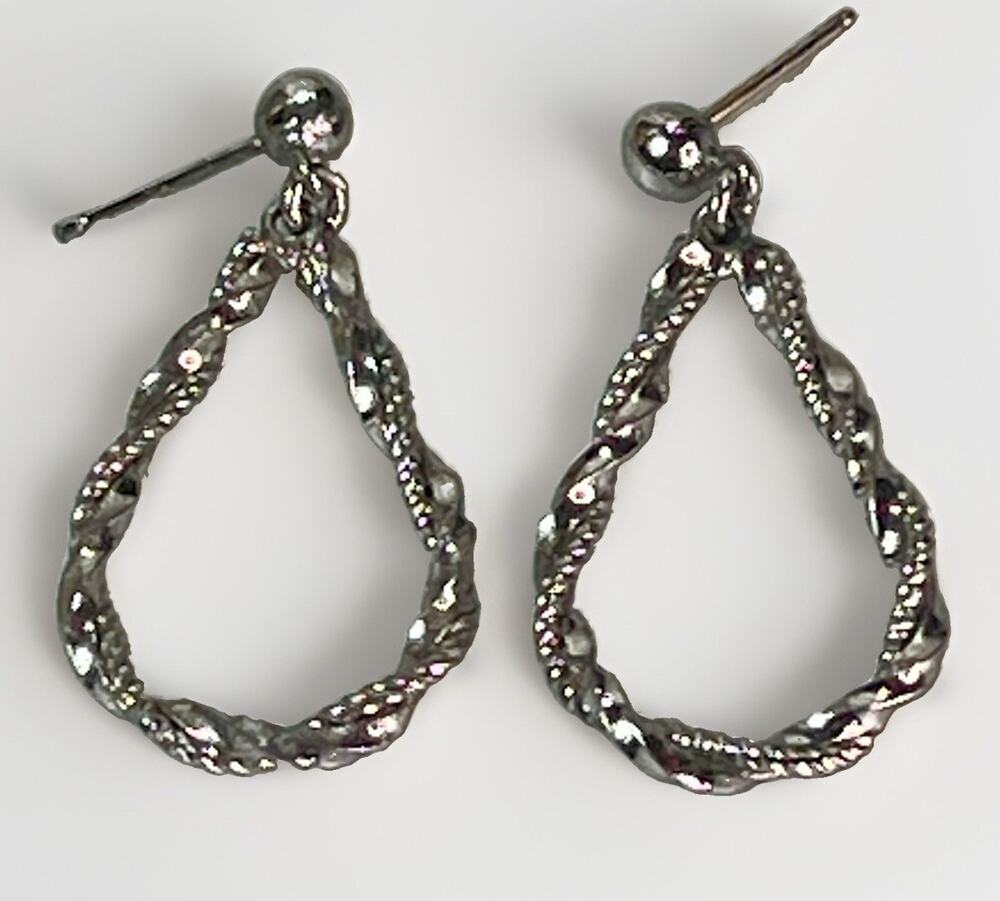 Sterling Silver 925 Twisted Rope Teardrop Hoop Earrings 3.6g VTG